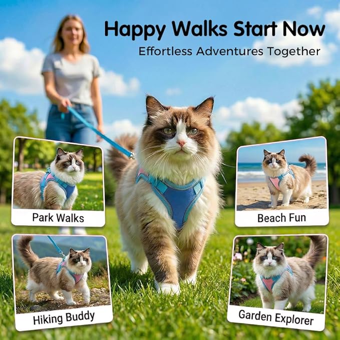 Cat Harness and Leash, Escape-Proof Cat Harness Set, Adjustable Step-in Pet Harness for Walking for Small Medium Cats (Pink, L)