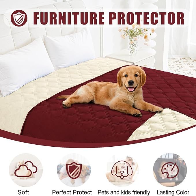 Smiry Waterproof Dog Bed Cover Blanket 40x70, Soft Reversible Pet Blanket, Washable Leakproof Cats Dogs Couch Cover for Sofa, Couch, Furniture, Wine Red/Beige