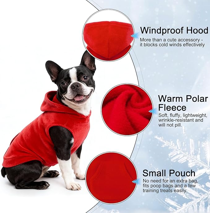EXPAWLORER Dog Hoodie Fleece Sweater Vest, Hooded Dog Sweatshirt Fall Winter Pet Clothes with Leash Ring, Sleeveless Warm Cozy Puppy Clothing for Cat Small Medium Large Dogs Girl Boy, Red S