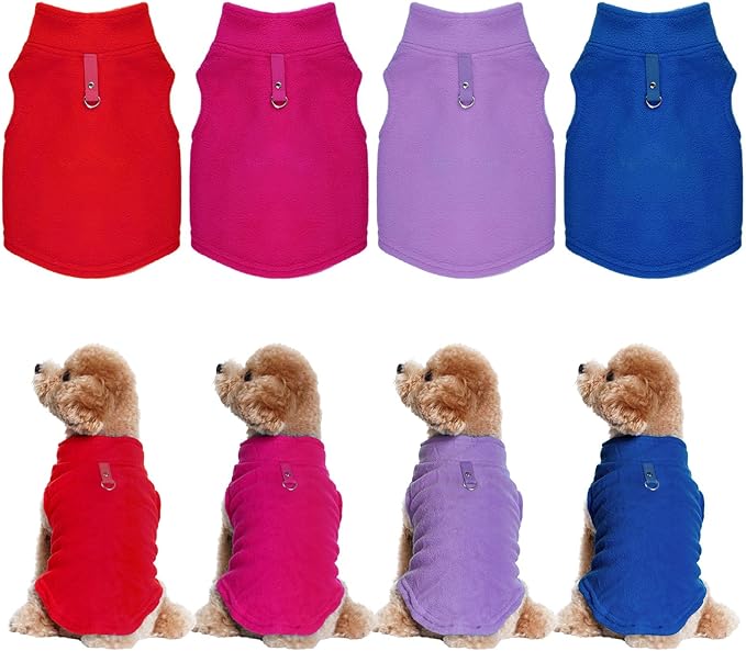 Rbenxia 4 Piece of Rose Red Dog Sweater with Leash Ring Soft Fleece Vest Dog Pullover Warm Jacket Pet Dogs Clothes Winter Dogs Outfits for Small Puppy Cat Pets (Rose Red+Red+Blue+Purple, Small)