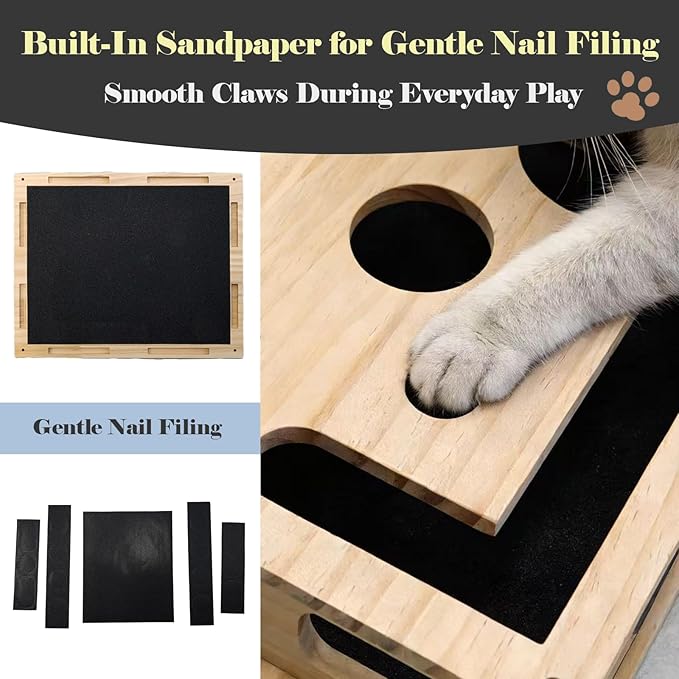 Cat Nail File Puzzle Enrichment Box, Wooden Cat Scratch Puzzle Box With Sandpaper Inside, Cat Scratch Puzzle Enrichment Box Nail File, Stress-Free Alternative To Clippers And Grinders For Indoor Cats