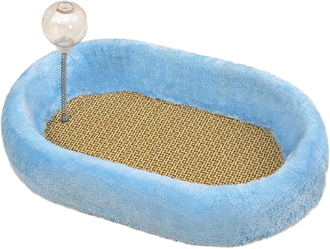 Baoblaze Kitten Bed Oval Cats Scratch Pad Furniture Protector with Ball Play Chasing Sofa Protection Training Toys Cat Scratcher Board, Blue