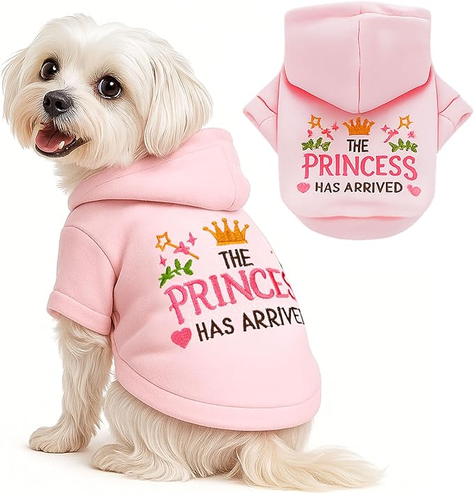 ABRRLO Small Dog Hoodie Clothes Cute Pink Princess Fleece Dog Sweater for Small Dogs Cats Girl Warm Puppy Sweatshirt with Leash D Ring Fall Winter XS Pet Outfits Chihuahua Yorkie Shihtzu(Pink,XL)