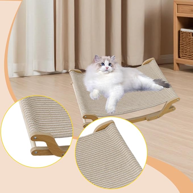 Baoblaze Cat Scratcher Bed Scratching Board Sturdy Playing Resting Protect Furniture Chair Lounge for Indoor Cats Wood Scratch Lounger, Linen Cushion