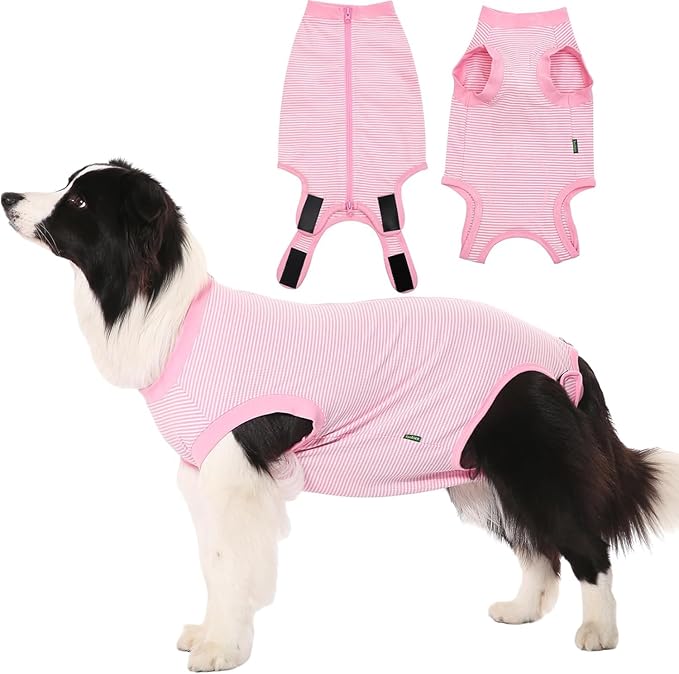 Dog Surgery Recovery Suit Dogs Neuter Spay Female Male Protective Clothes,Pink-White Striped M