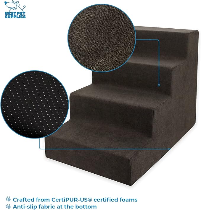 Best Pet Supplies Dog Stairs & Steps - Foam Steps for Small Dogs & Cats, Non-Slip Indoor Balanced Pet Step Support, Dog Ramp, No Assembly, Dark Brown, 4-Step (18-inch Height)