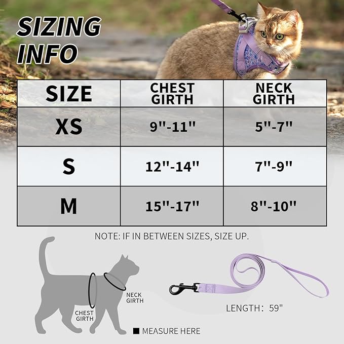 Arblina Soft Mesh Cat Harness and Leash Set for Walking,Escape Proof No Choke Step in Kitten Vest Harness,Reflective Ajustable Puppy Vest for Traveling