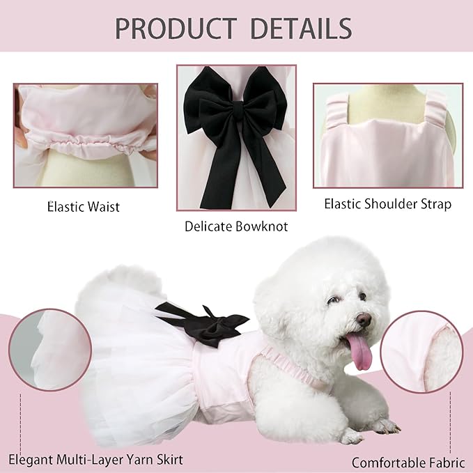 Dog Dress,Pet Wedding Dress Princess Formal Tutu Skirt with Bowknot,Puppy Birthday Party Outfit Apparel Girl for Medium Large Dogs Cats (Pink, XX-Large)