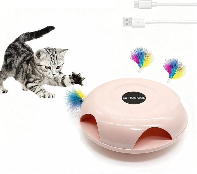 Interactive Whack-a-Mole Cat Toy — Automatic Mushroom Feather Pop-Up Play Toy for Cats, Cognitive Stimulation & Exercise, Durable Pet Entertaining Game (Pink)