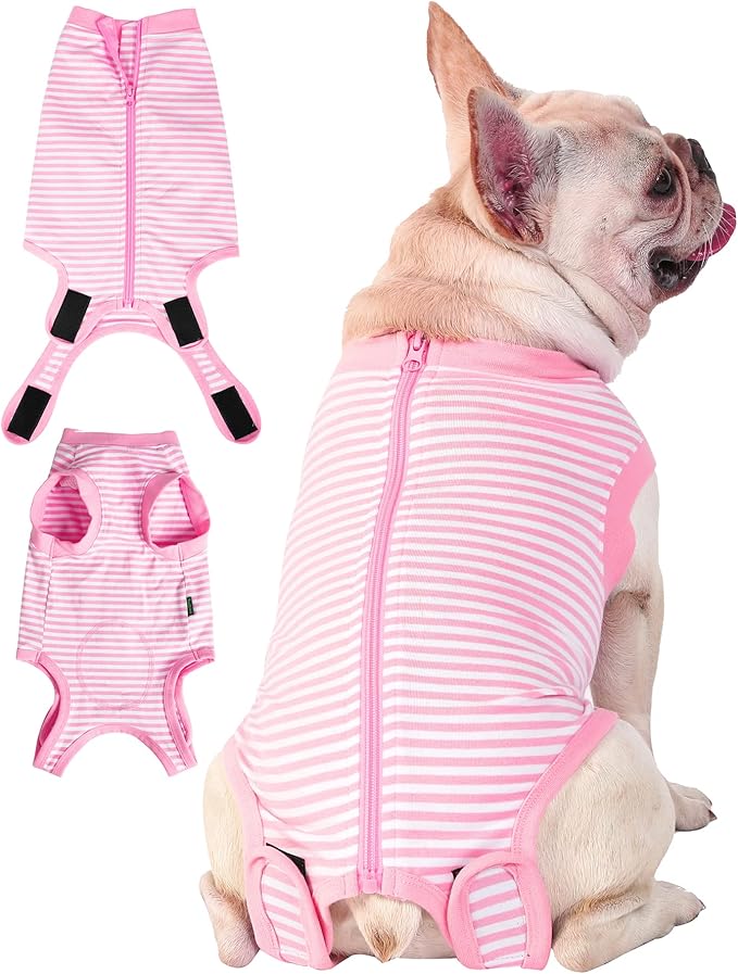 Dog Pink Recovery Suit for Large Female Spay,Male Dog Surgery Suit,Narrow Pink-White L