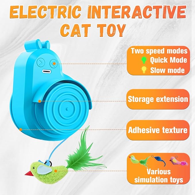 CATPICK Interactive Cat Toys for Indoor Cats Automatic Electric Flying Bird Feather Cat Toy - Best Kitten & Adult Cat Enrichment Toy Stick-on Hanging Electric Kitty Toys for Bored Cats