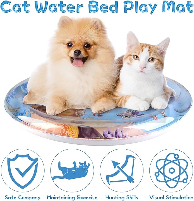 Cat Water Sensory Play Mat with Extra Protective Cover, Anti-Scratch Design Pet Water Mat for Bored Indoor Cats