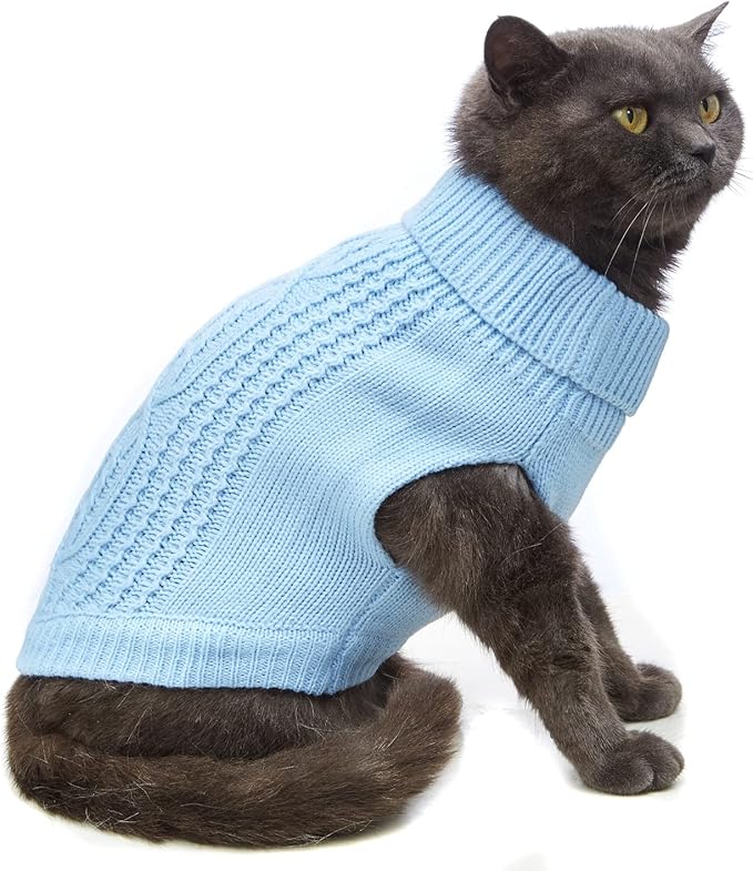 Stretchy Cat Sweater - 17 Colors & 6 Sizes | Snug Winter-Ready Knit for Boy/Girl Cats & Kittens(Blue, Large)