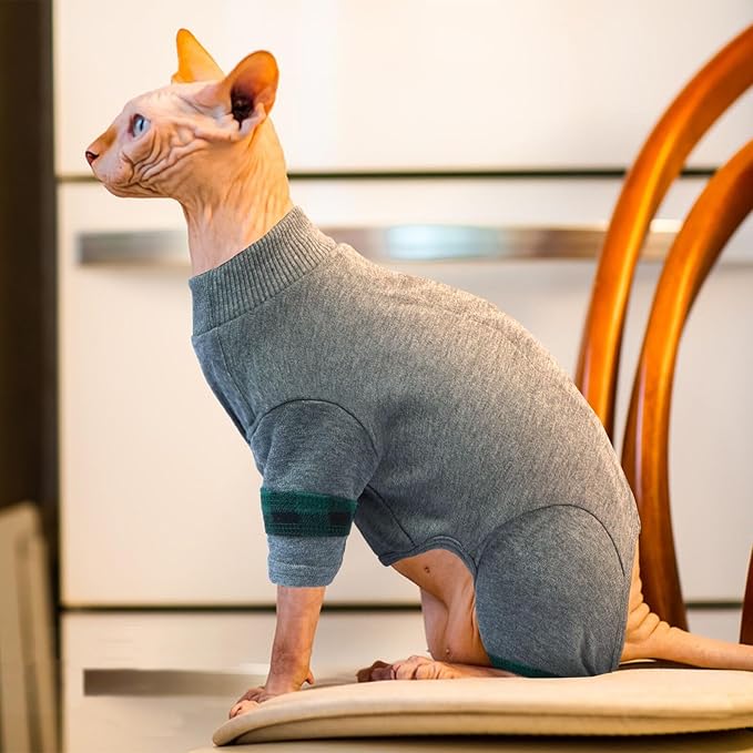 Sphynx Hairless Cats Sweater Shirt Kitten Soft Pullover Cute Cat Pajamas Jumpsuit Cotton Apparel Pet Winter Turtleneck for Cats LightGrey XL