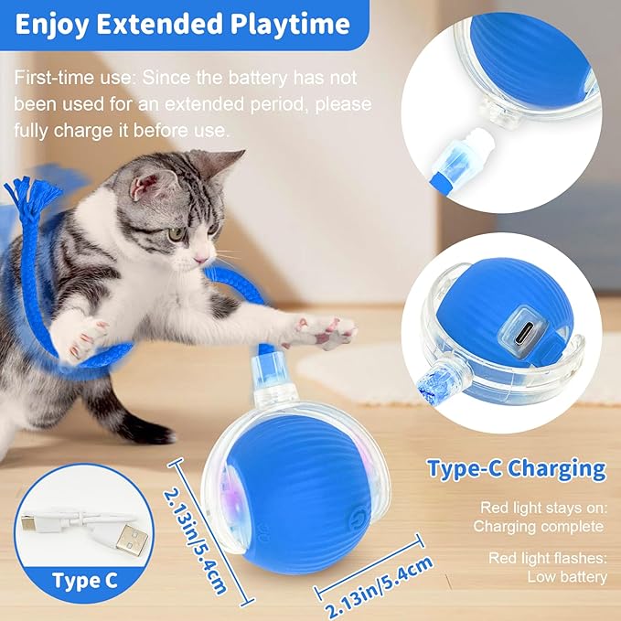 Interactive Cat Toys for Indoor Cats Smart Automatic Ball Rolling for Bored Kitten Pet Upgraded Speedy Moving Chase Dogs Toy Mothers Day Gifts Blue