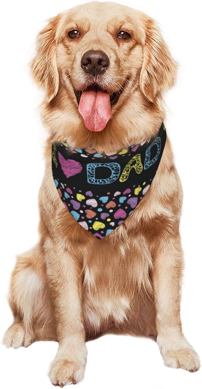 Happy Father's Day Dog Bandana Adjustable Reversible Triangle Dog Scarf Scarves Pet Bibs Costume Accessory Decor for Cats