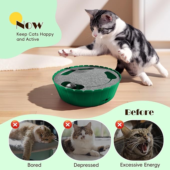 Pawaboo Interactive Cat Toy with Running Mouse, Electronic Motion Cat Toy Automatic Teaser for Indoor Cats, Pop and Play Hide Seek Cat Toys Hunting Mouse for Pet Cat Kitten Play Fun Exercise, Green