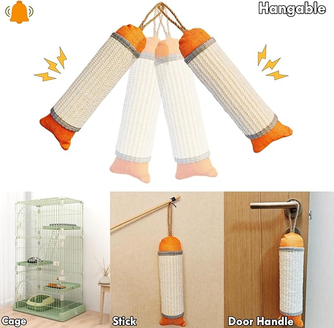 Catnip Cat Kicker Toy, 10 Inch Long Cat Scratcher Post, Natural Sisal Toy for Indoor Cats(Oranger and Silver)