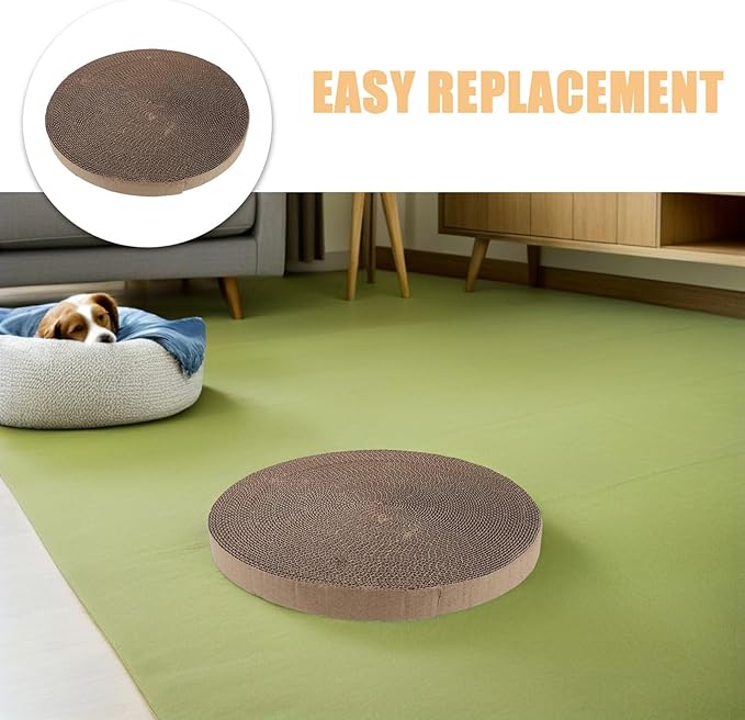 BESTonZON 2pcs Round Corrugated Cat Scratcher Replacement Inserts 34cm Diameter Cardboard Pads for Indoor Cat Bed Furniture Protection