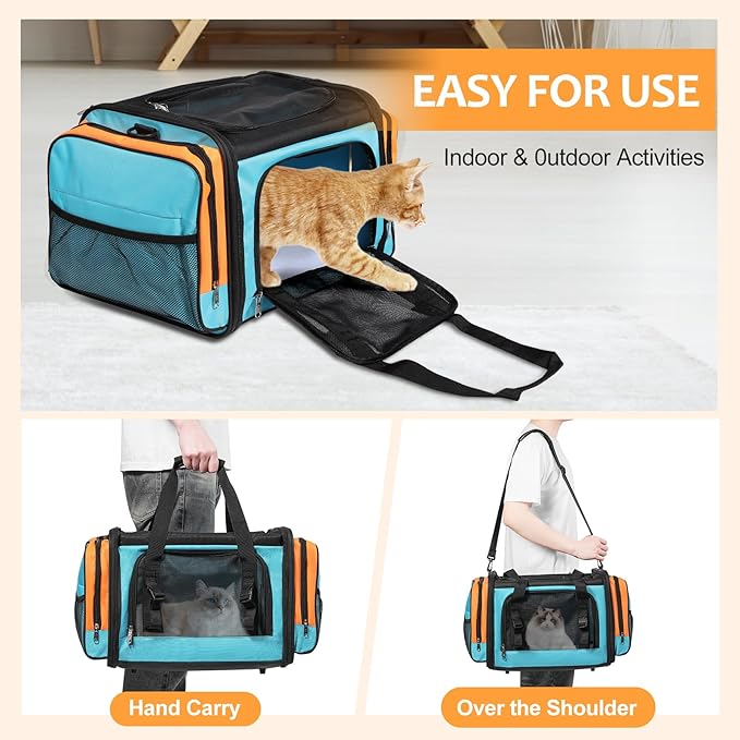 Discala Large Cat Carrier for 2 Cats, Pet Carrier, Dog Carrier for Small Dogs, Cat Carrier Soft, Collapsible Large Pet Carrier for Traveling Indoor and Outdoor Uses - Blue 23"x13"x13"