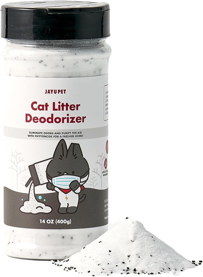 JAYU PET Cat Litter Deodorizer - Litter Box Odor Remover Eliminator with Charcoal & Baking Soda, Controls Cat & Kitten Litter Smells, Fresh Phytoncide Scent for a Cleaner Home 14oz (400g)