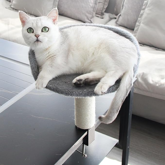 Cat Desk Beds Hammocks Cat Desk Perch for Home Office Indoor Desktop Pet Bed Table Removable Plush Plank Mat & Sisal Hemp Desk Mounted Kitten Hammock Easy to Install Holds 22 Lbs