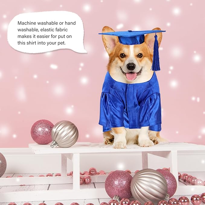 Dog Graduation Cap and Gown, Dogs Cats Graduation Holiday Halloween Costume Accessory(Blue,Small)