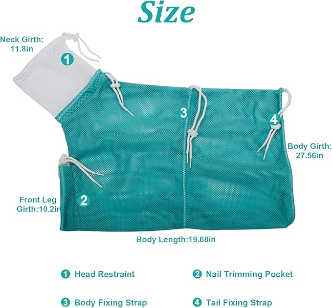 Cat Bathing Bag, Breathable Mesh Cat Shower Washing Bag Anti Scratch Adjustable Cat Grooming Bag for Nail Trimming