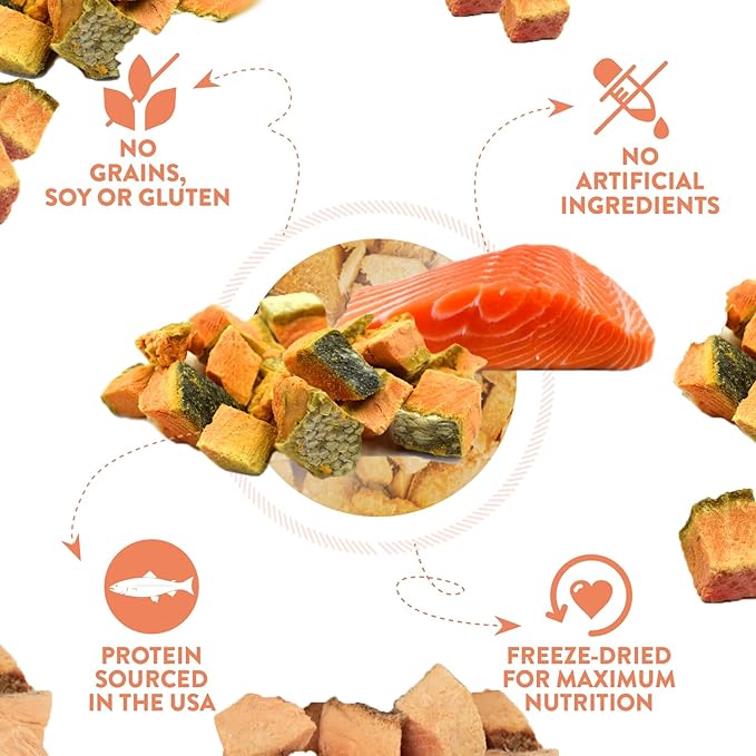 Freeze-Dried Wild-Caught Pink Salmon Treats for Dogs & Cats - Nutrient-Dense, Single-Ingredient Snack, Food Topper. Gluten-Free Weight Control, Training Bites, Allergy Friendly (2.5 Ounce, Salmon)