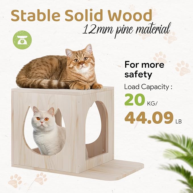 Cat Wall Furniture Set, Cat Wall Shelves Cat Wall Climber with 1 Cat Wall House and 1 Cat Wall Step Wooden Wall Mounted Cat Bed Cat Shelves and Perches for Indoor Cats Playing, Sleeping, Climbing