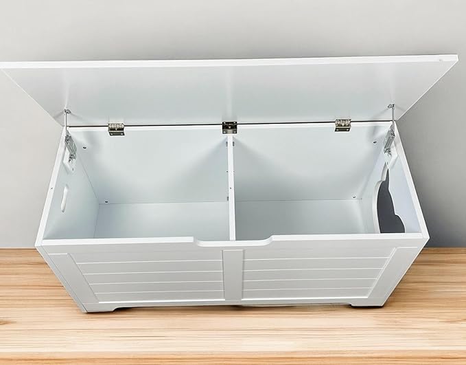 White Cat House with Hideaway Litter Box, Dog Proof Litter Boxes, Cabinet for Large Cats, Hidden Litter Box Cover, Cat Washroom, Enclosure Furniture.