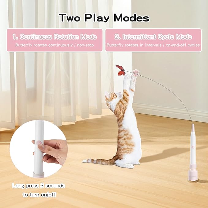 Interactive Cat Toys for Indoor Cats - Electric Cat Wand Toy with Butterfly, Self-Play & Handheld Dual Mode, USB Rechargeable with Strong Suction Base, Smart Motion Activated Enrichment Cat Toy, Pink