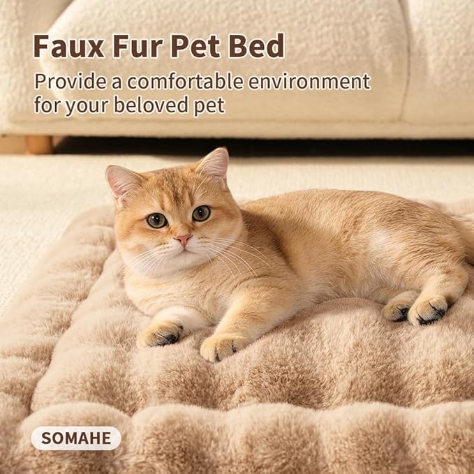 SOMAHE Cat Bed Mat, Soft Plush Faux Fur Kneading Pet Bed, Machine Washable Cat Sleeping Pad for Indoor Cats & Kittens, Non-Slip Fluffy Cat Rug for Couch Sofa Floor, 23x15 Inch Coffee