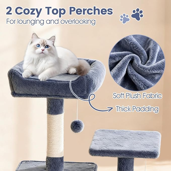 Tangkula 66 Inch Tall Cat Tree, Multi-Level Cat Tower with Sisal Scratching Posts, 2 Condos, Plush Perch, Hammock, Basket, Dangling Toys, Cat Climbing Furniture for Indoor Cats (Dark Gray)