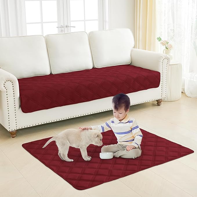 Smiry Waterproof Dog Bed Cover Blanket 52x82, Soft Reversible Pet Blanket, Washable Leakproof Cats Dogs Couch Cover for Sofa, Couch, Furniture, Wine Red/Wine Red
