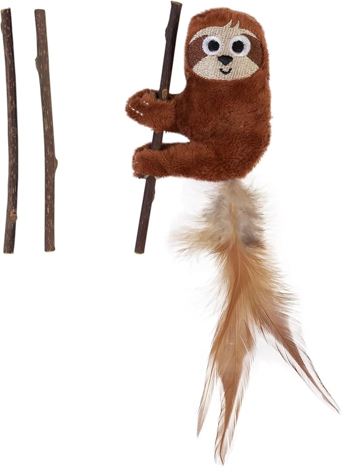 Mad Cat Sloth with Sticks Catnip & Silverine Soft Feather Plush Cat Toy, Pack of 4