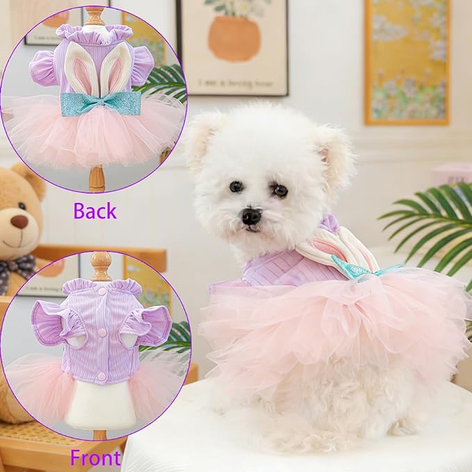 Dog Easter Bunny Ears Dress, Cute Bowknot Cat Tutu, Mesh Skirt for Princess Pet, Cosplay Clothing for Puppy, Kitten Cats, Small and Medium Dogs (Large)