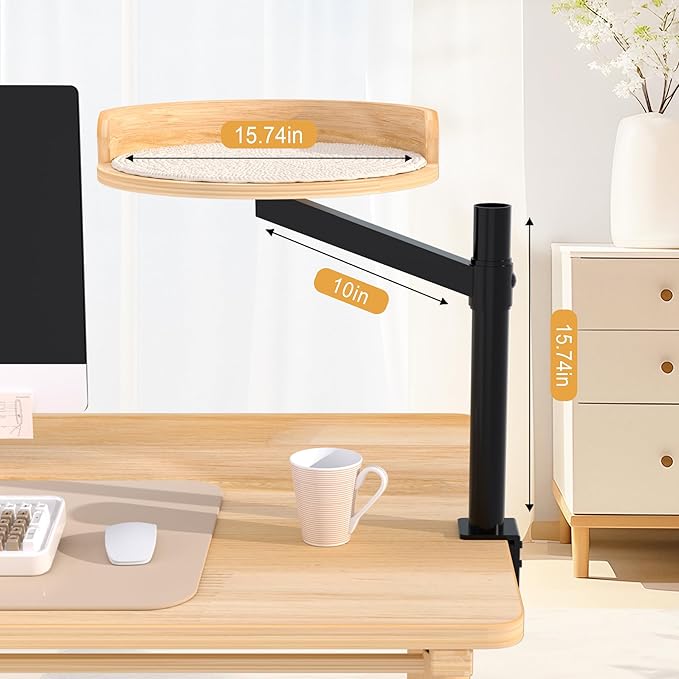 Cat Desk Bed for Indoor, 15.75" Modern Cat Bed for Desk with Mat 360° Rotating & Height Adjustable, Supports up to 22kg/48.5 lb, Furniture for Office and Gaming Tables