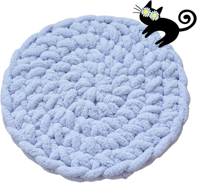 Cat Self-Warming Knitted Bed Mat, Extra-Soft Warm Round Washable Pads Cushions for Indoor Kittens & Kitty Small Pets Cat Trees (Blue,Small)