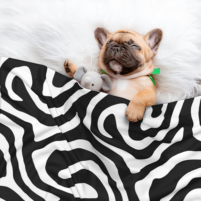 Cat Dog Blanket Psychedelic Black White Swirl Wavy Abstract Lines Ultra Soft Warming Mat for Indoor Pet Beds Furniture 27.6 X 19.7inch
