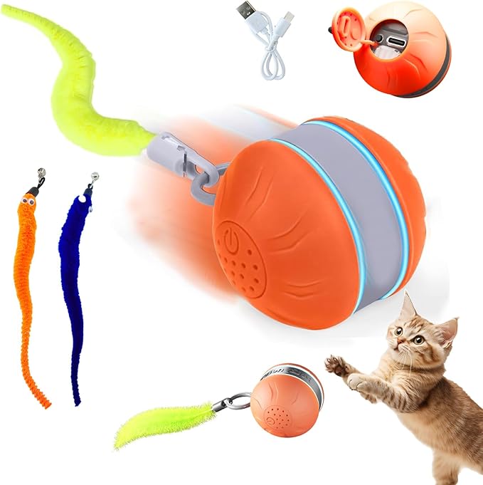 Automatic Cat Ball Toy,Self-Moving Interactive Cat Toy with Bird Chirping Sounds,3 Play Modes,USB-C Rechargeable – Electronic Cat Toys for Indoor Cats & Essential Pet Cat Supplies