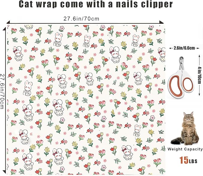 Cat Wrap for Cutting Nails, Self-Adhesive Cat Grooming Wrap Anti-Escape Anti-Scratch Calming Cat Swaddle Wrap for Nail Clipping, Medicine, Ear Cleaning, Multifuctional Pet Tool for Cat-Owner, Vet