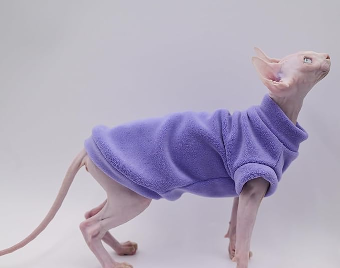 Hairless Cat Clothes Autumn/Winter Warm Fleece Super Soft Stretch Cat Clothes for Sphynx,Devon, Konis,Small Cats and Dogs (Green, Medium)