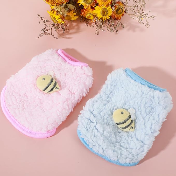 2 Pcs Kitten Sweater, XXS Kitten Clothes, Dog Clothes Tiny Pet Clothe Cat Vest with Bee Pattern Soft Sweaters for Kittens Only Bunnies and Other Animals Winter Warm Fleece 15×11 cm