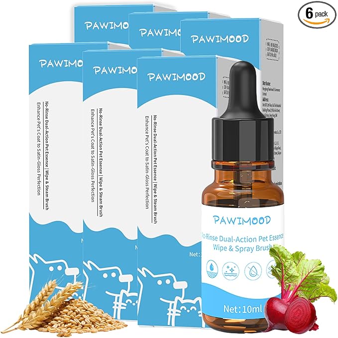 6Pcs Waterless No-Rinse Pet Shampoo Essence for Dogs & Cats, Concentrated Deodorizing Formula Neutralizes Odors & Hydrates Coat with Pomegranate Scent, for Steam Brush,0.34 oz*6