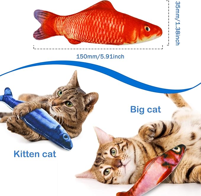 5Pcs Catnip Toy, Plush Fish Cat Toy, Cat Chew Toy, Catnip Filled Cartoon Fish with Bell Inside for Interactive Kitty Chew Toys Cat Teething Cat Exercise