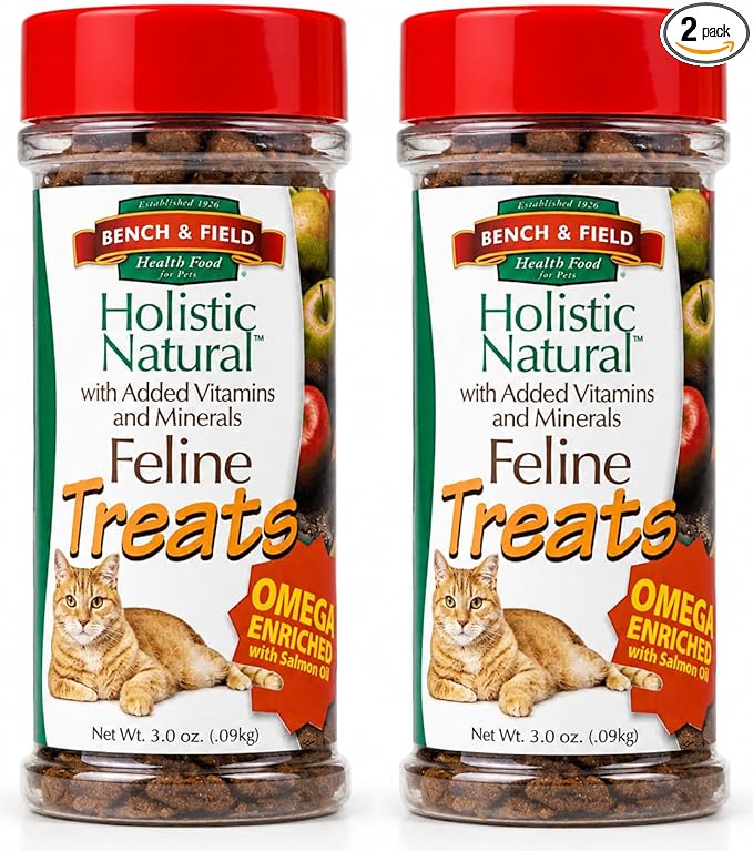 Bench & Field Holistic Natural Healthy Kitty Cat Treats | Crunchy Fish-Shaped Bites | Delicious Seafood Flavored Snack, 3-Ounce (Pack of 2 Bottles)