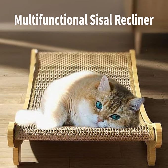 Sisal Cat Scratcher Bed for Indoor Cats Hammock for Scratching Pad Cat Chair Nartural Sisal Scratch Post for Cats Scratcher Lounge, Wooden Cat Furniture