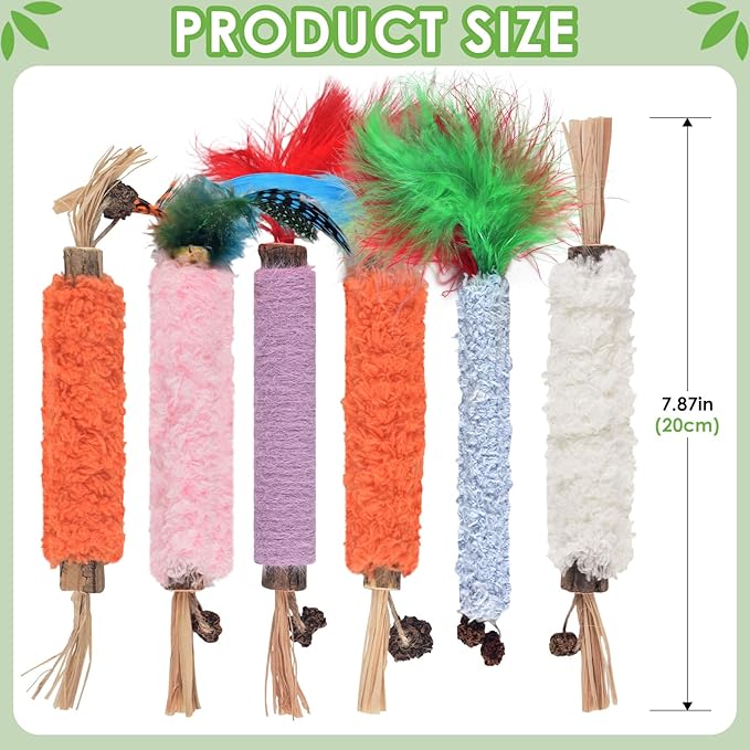 TINDTOP Cat Chew Toys, 6 Pack Silvervine Chew Sticks for Kittens Teeth Cleaning, Matatabi Dental Care, Increase Appetite, Aggressive Chewers Cat Dental Toy