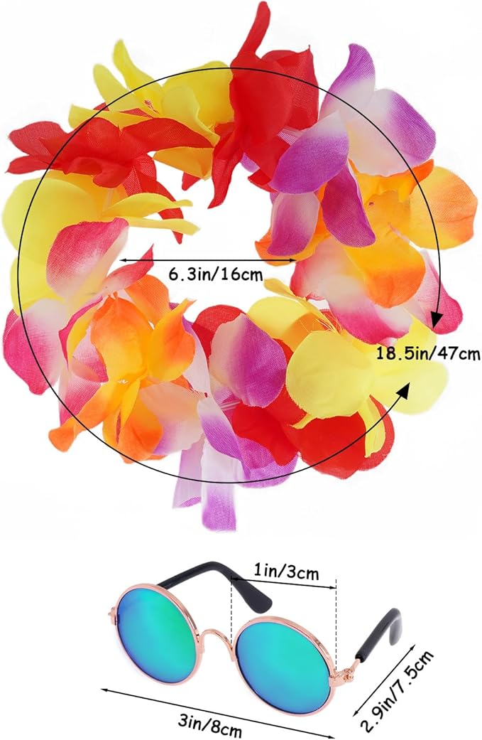 3 Pieces Pet Hawaiian Costume Summer Shirts Sunglasses and Wreath for Small to Medium Dog Cat